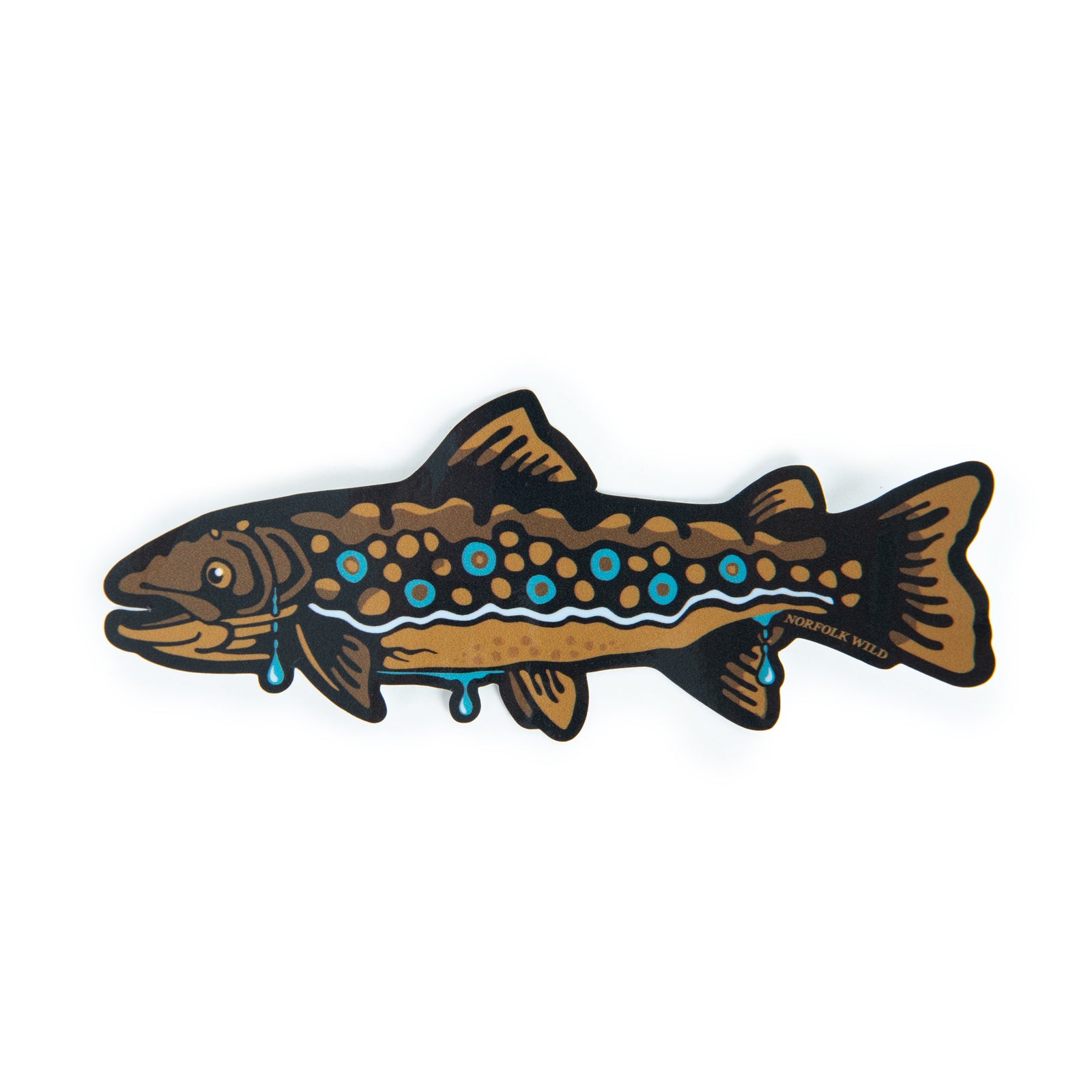 Norfolk Wild Brown Trout die-cut vinyl sticker on a white background